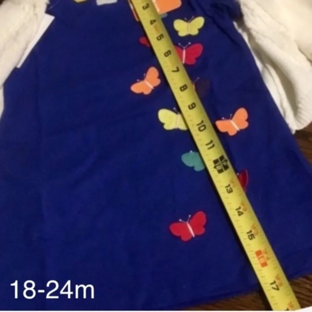Appliqued Rainbow Butterflies Blue Dress 18-24m